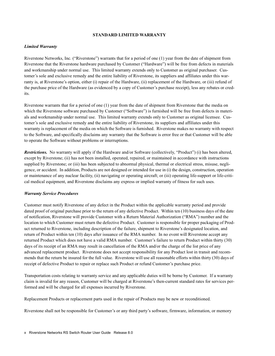 Riverstone Networks WICT1-12 User Manual | Page 10 / 718