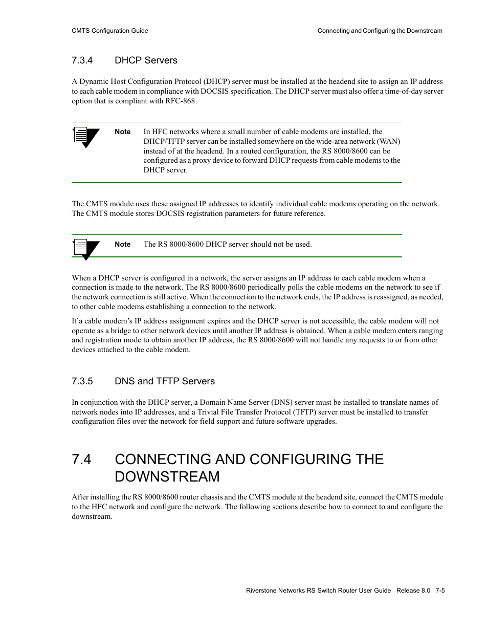 4 dhcp servers, 5 dns and tftp servers, 4 connecting and configuring the downstream | Dhcp servers -5, Dns and tftp servers -5, Connecting and configuring the downstream -5 | Riverstone Networks WICT1-12 User Manual | Page 117 / 718