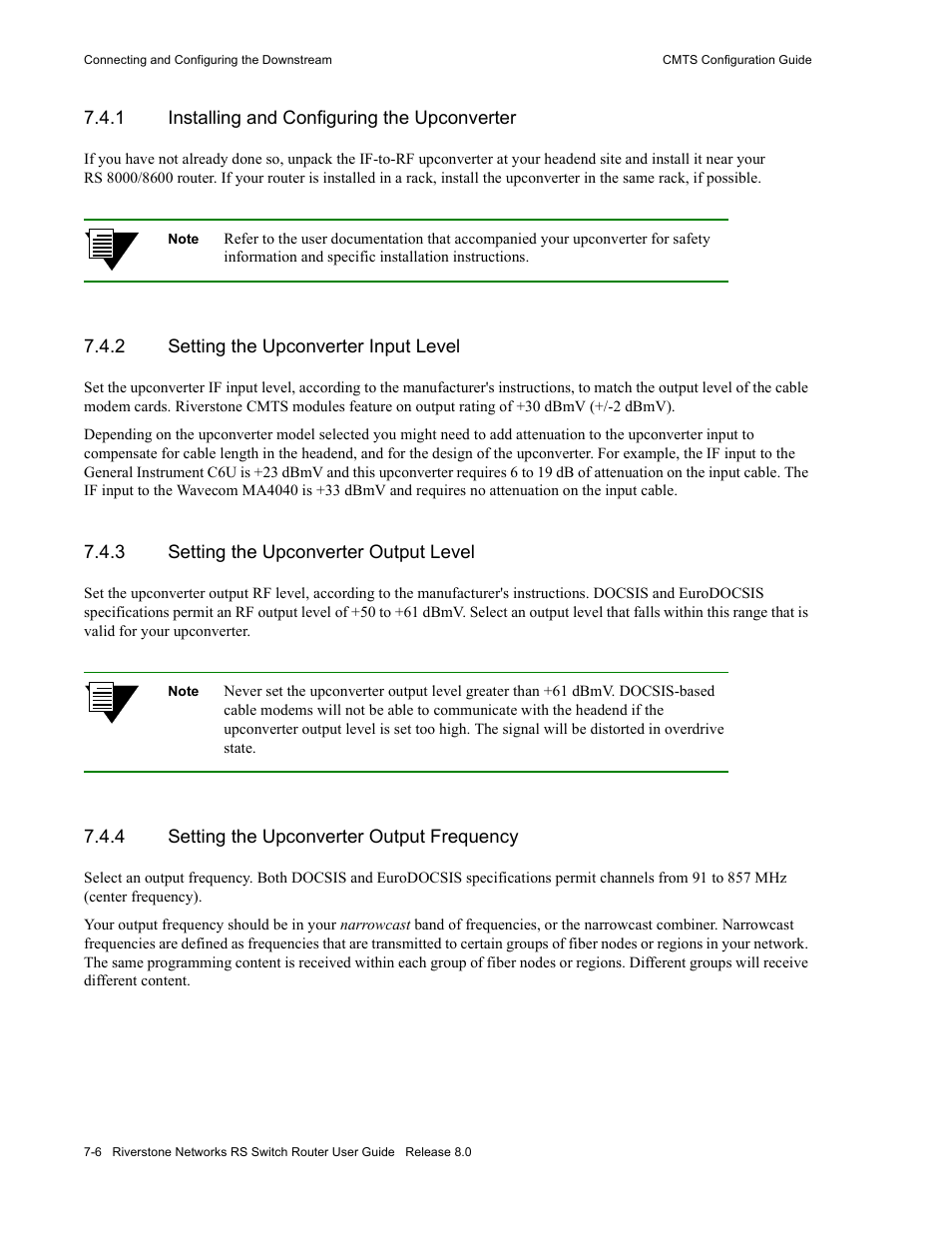 1 installing and configuring the upconverter, 2 setting the upconverter input level, 3 setting the upconverter output level | 4 setting the upconverter output frequency, Installing and configuring the upconverter -6, Setting the upconverter input level -6, Setting the upconverter output level -6, Setting the upconverter output frequency -6 | Riverstone Networks WICT1-12 User Manual | Page 118 / 718