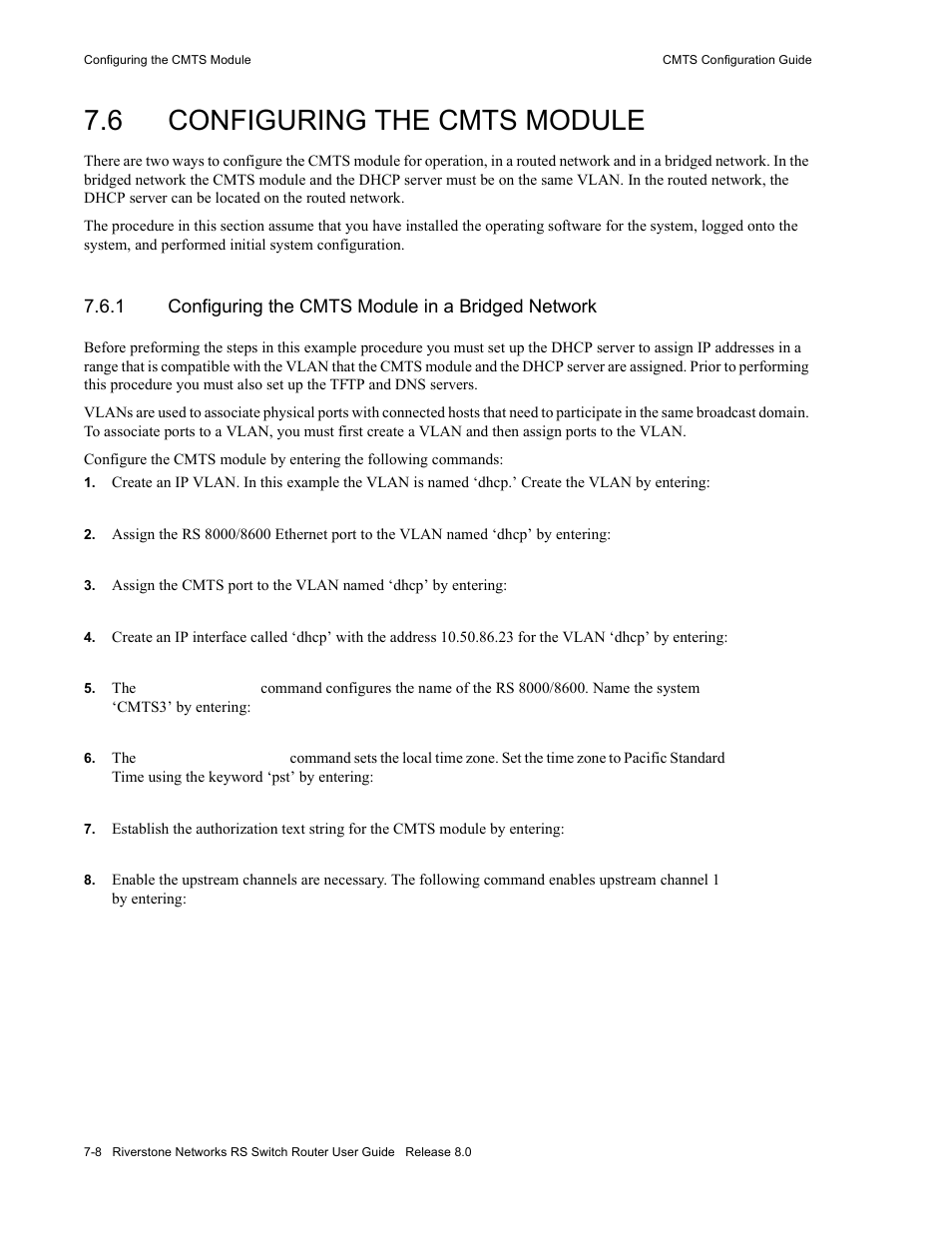 6 configuring the cmts module, 1 configuring the cmts module in a bridged network, Configuring the cmts module -8 | Riverstone Networks WICT1-12 User Manual | Page 120 / 718