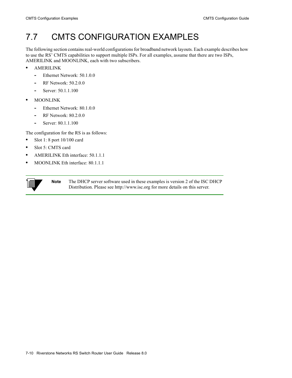 7 cmts configuration examples, Cmts configuration examples -10 | Riverstone Networks WICT1-12 User Manual | Page 122 / 718
