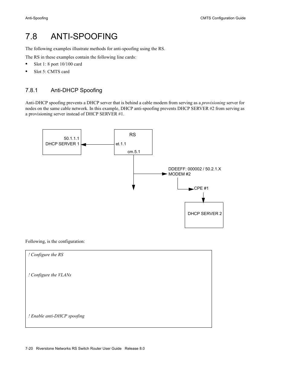 8 anti-spoofing, 1 anti-dhcp spoofing, Anti-spoofing -20 | Anti-dhcp spoofing -20 | Riverstone Networks WICT1-12 User Manual | Page 132 / 718