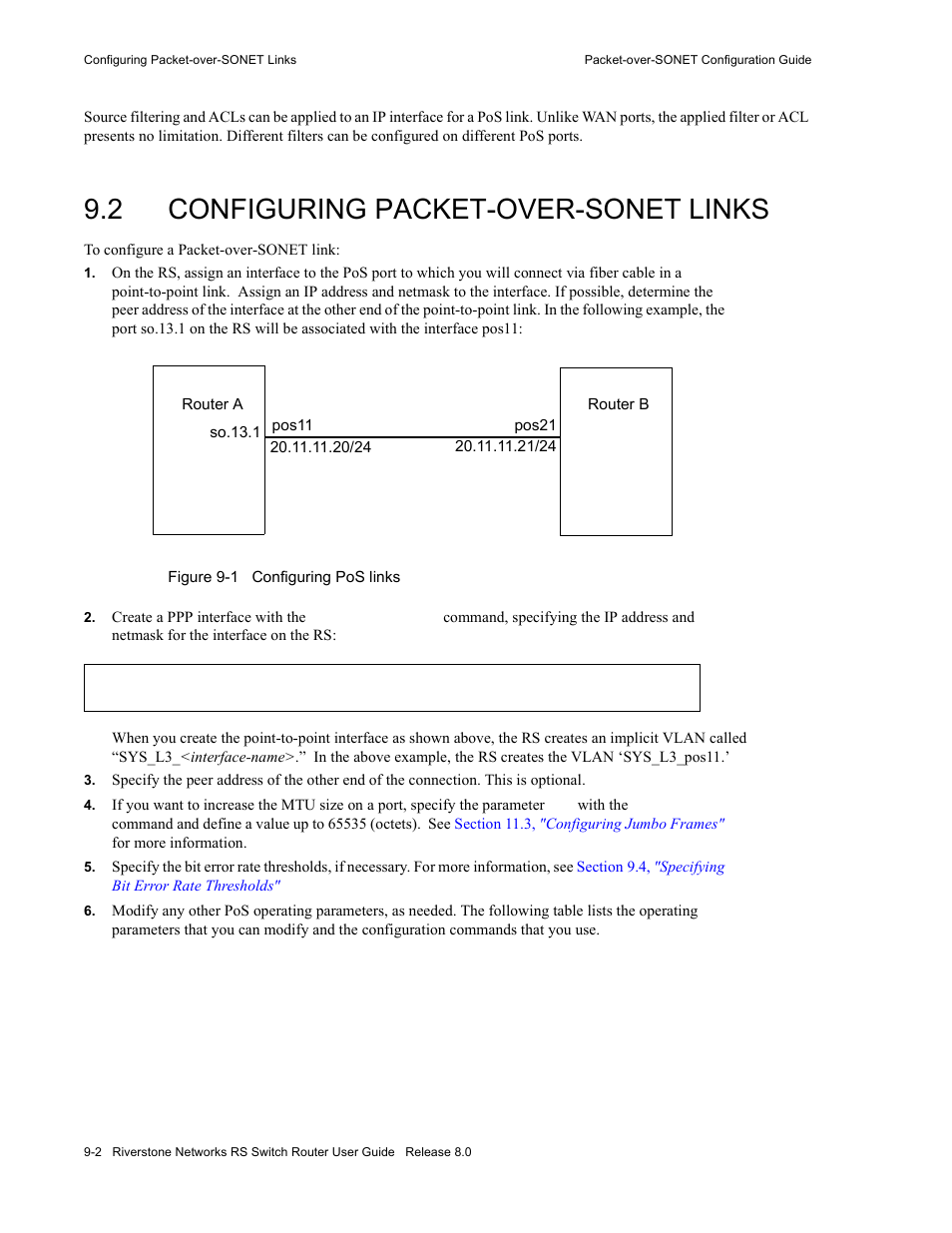 2 configuring packet-over-sonet links, Configuring packet-over-sonet links -2, Figure 9-1 | Configuring pos links -2 | Riverstone Networks WICT1-12 User Manual | Page 162 / 718
