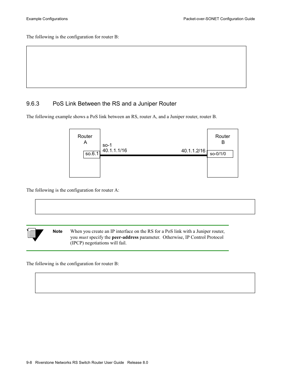 3 pos link between the rs and a juniper router, Pos link between the rs and a juniper router -8 | Riverstone Networks WICT1-12 User Manual | Page 168 / 718