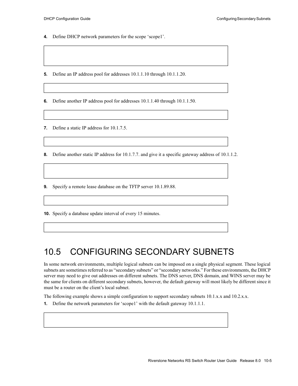 5 configuring secondary subnets, Configuring secondary subnets -5 | Riverstone Networks WICT1-12 User Manual | Page 175 / 718