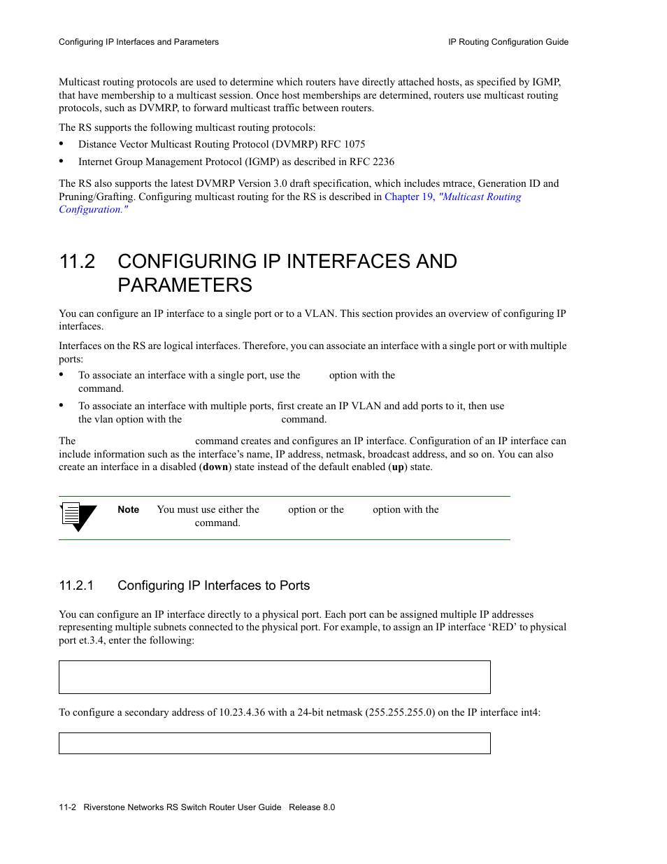2 configuring ip interfaces and parameters, 1 configuring ip interfaces to ports, Configuring ip interfaces and parameters -2 | Configuring ip interfaces to ports -2 | Riverstone Networks WICT1-12 User Manual | Page 180 / 718