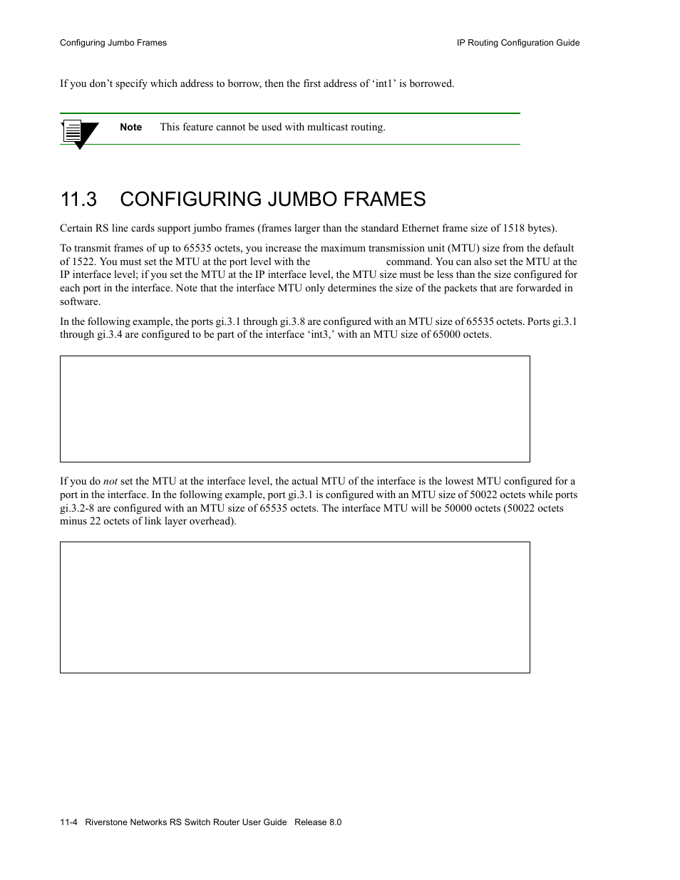 3 configuring jumbo frames, Configuring jumbo frames -4, Section 11.3, "configuring jumbo frames | Riverstone Networks WICT1-12 User Manual | Page 182 / 718