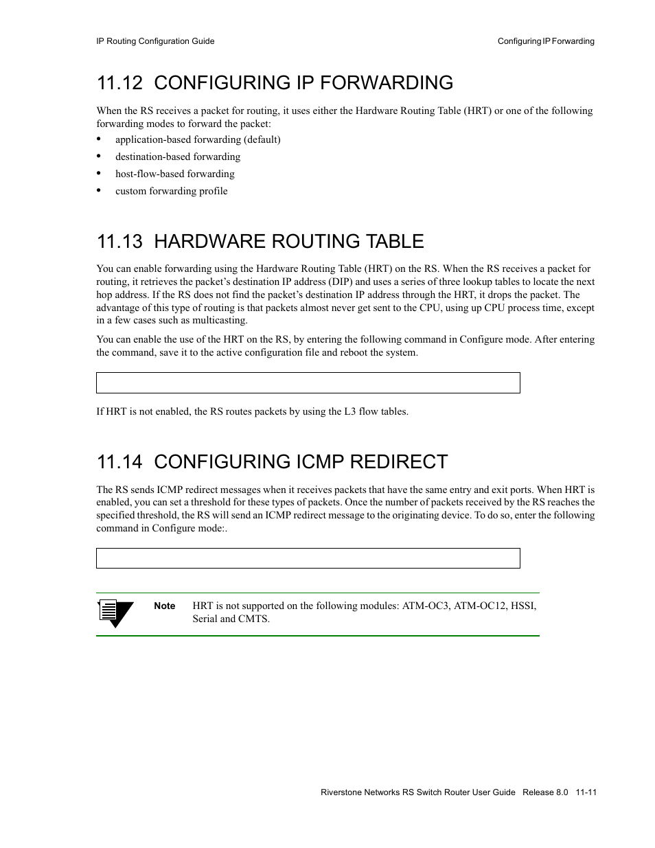 12 configuring ip forwarding, 13 hardware routing table, 14 configuring icmp redirect | Configuring ip forwarding -11, Hardware routing table -11, Configuring icmp redirect -11 | Riverstone Networks WICT1-12 User Manual | Page 189 / 718