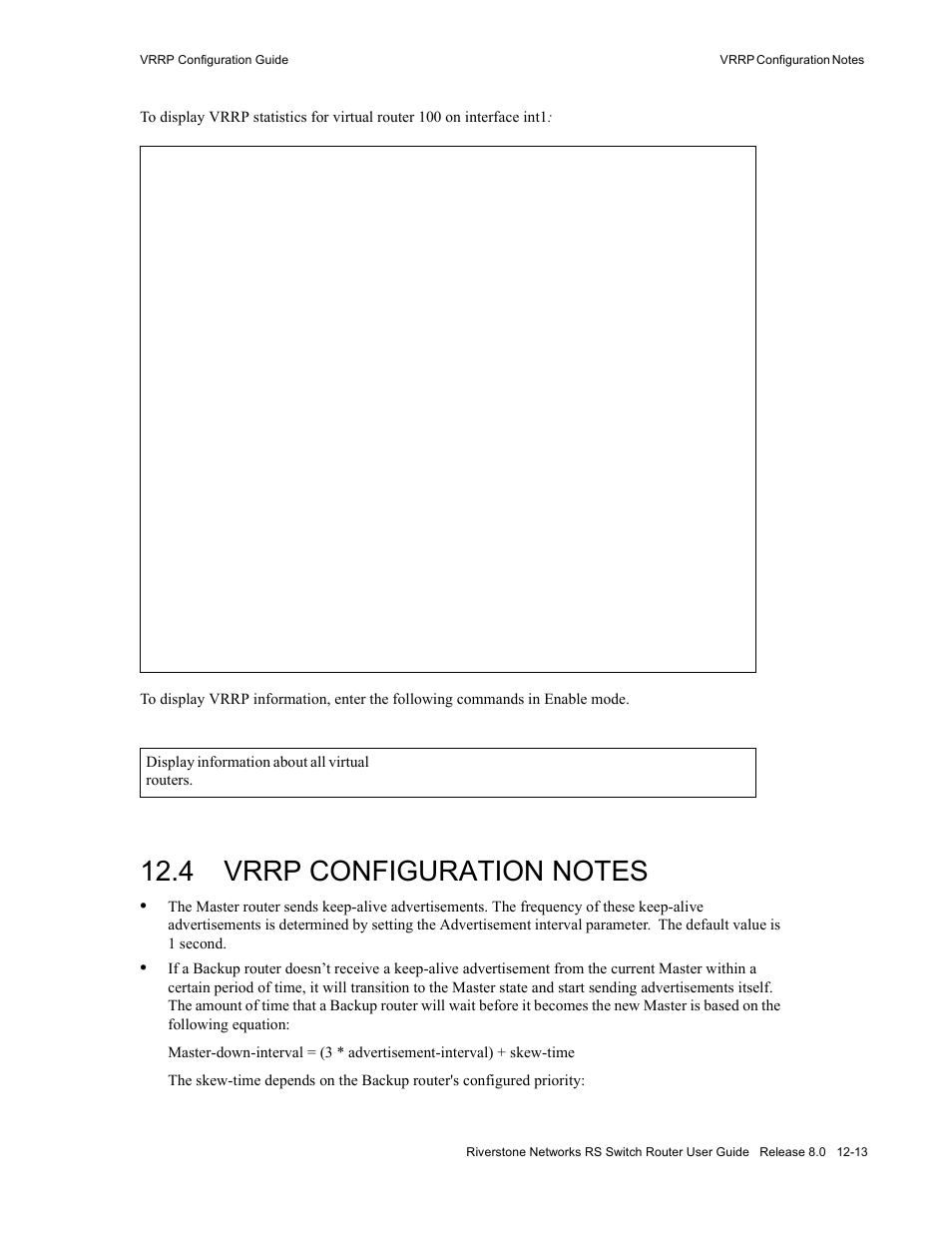 4 vrrp configuration notes, Vrrp configuration notes -13 | Riverstone Networks WICT1-12 User Manual | Page 209 / 718