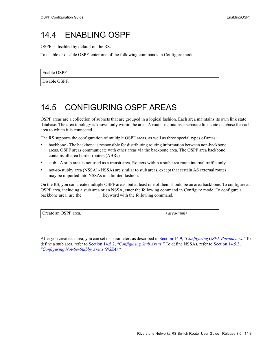 4 enabling ospf, 5 configuring ospf areas, Enabling ospf -3 | Configuring ospf areas -3 | Riverstone Networks WICT1-12 User Manual | Page 219 / 718
