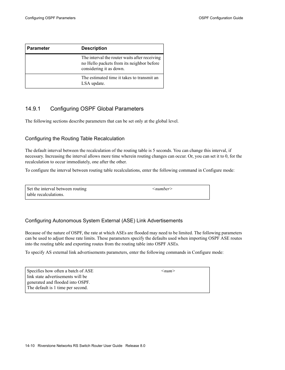 1 configuring ospf global parameters, Configuring ospf global parameters -10 | Riverstone Networks WICT1-12 User Manual | Page 226 / 718