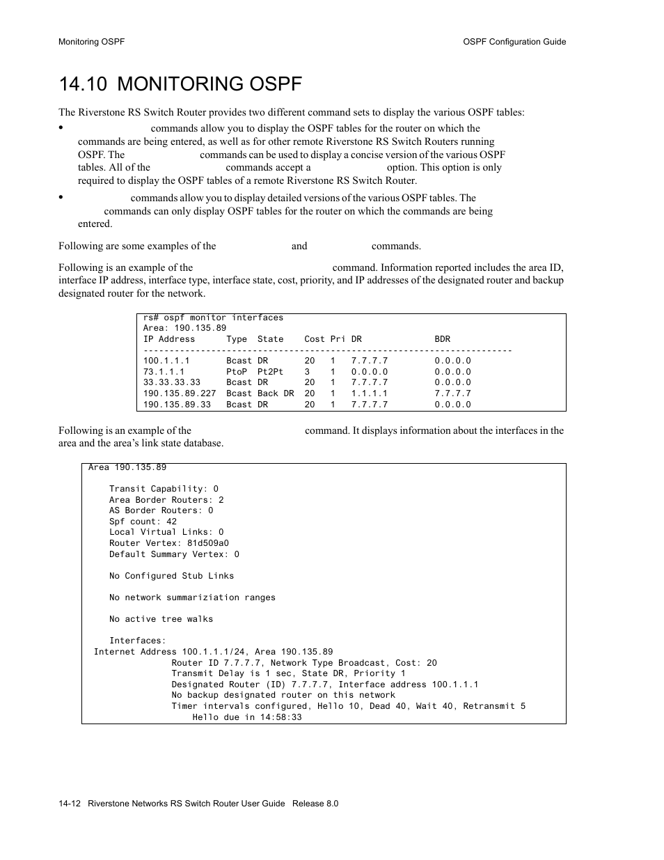 10 monitoring ospf, Monitoring ospf -12 | Riverstone Networks WICT1-12 User Manual | Page 228 / 718