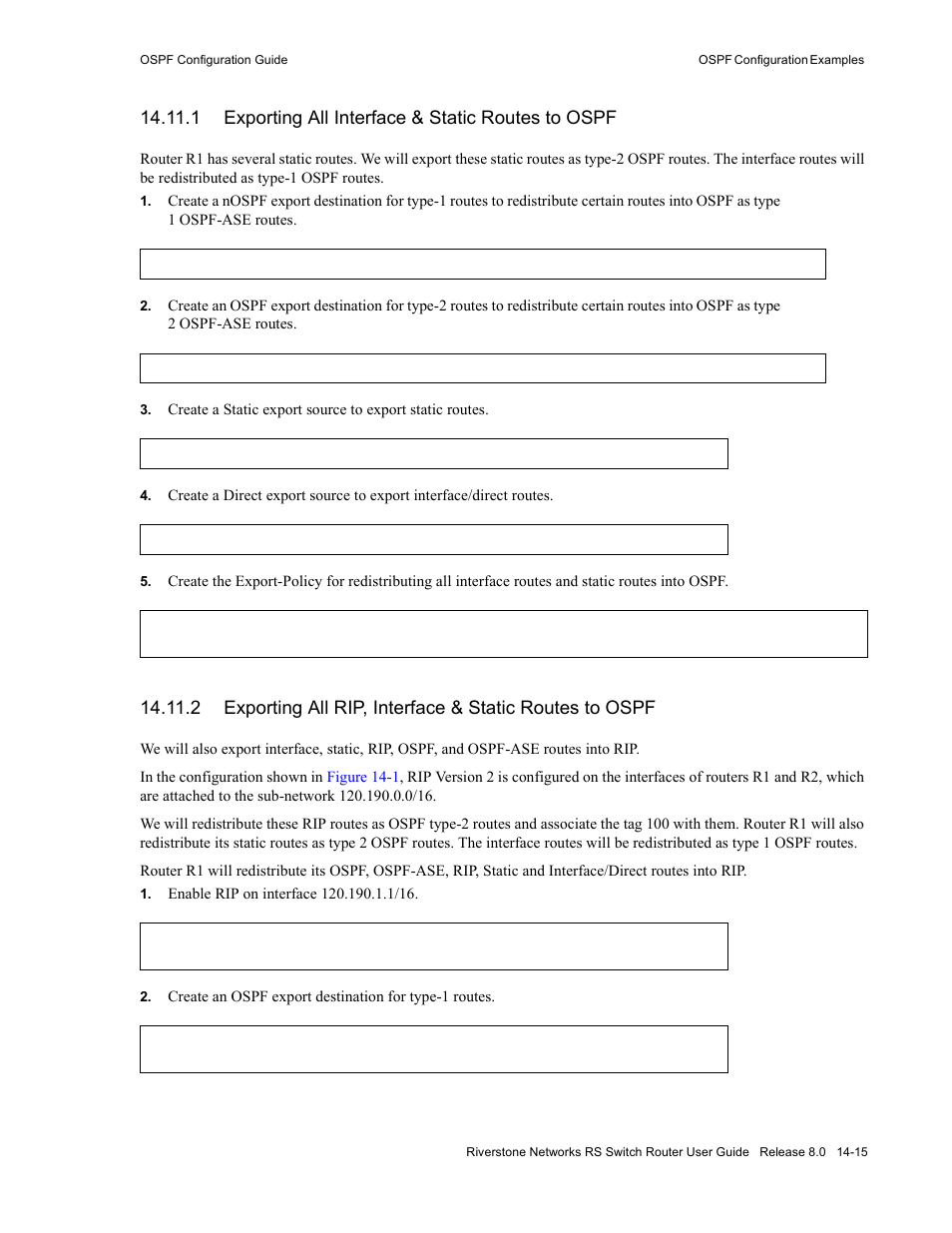 1 exporting all interface & static routes to ospf, Mpls configuration | Riverstone Networks WICT1-12 User Manual | Page 231 / 718