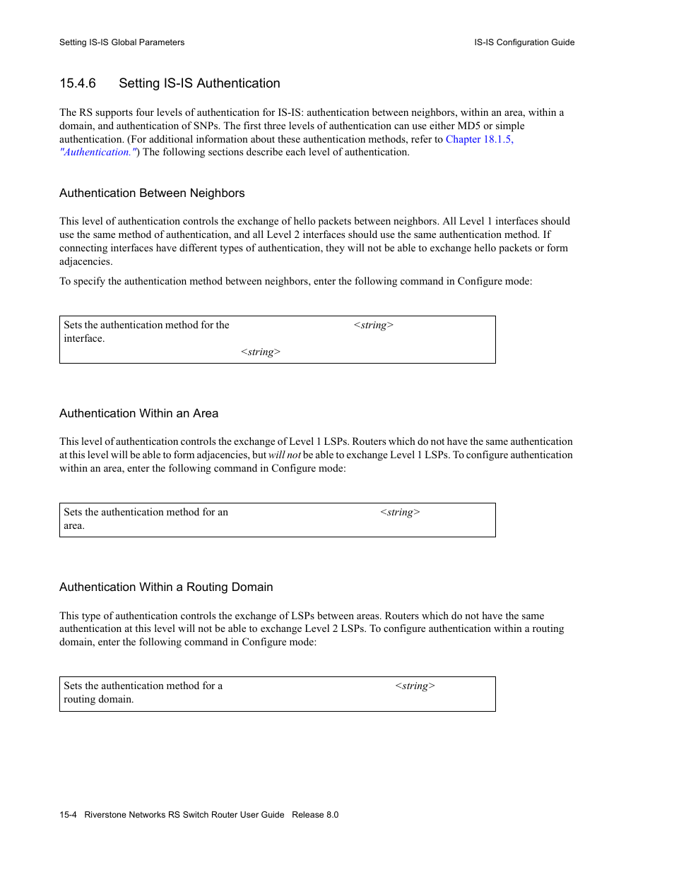 6 setting is-is authentication, Setting is-is authentication -4 | Riverstone Networks WICT1-12 User Manual | Page 238 / 718