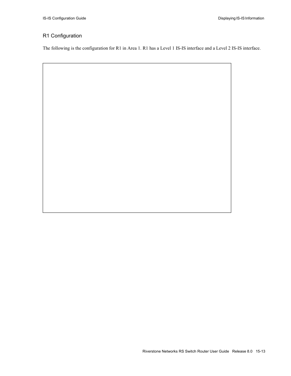 R1 configuration | Riverstone Networks WICT1-12 User Manual | Page 247 / 718