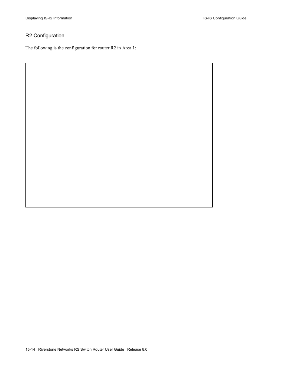 R2 configuration | Riverstone Networks WICT1-12 User Manual | Page 248 / 718