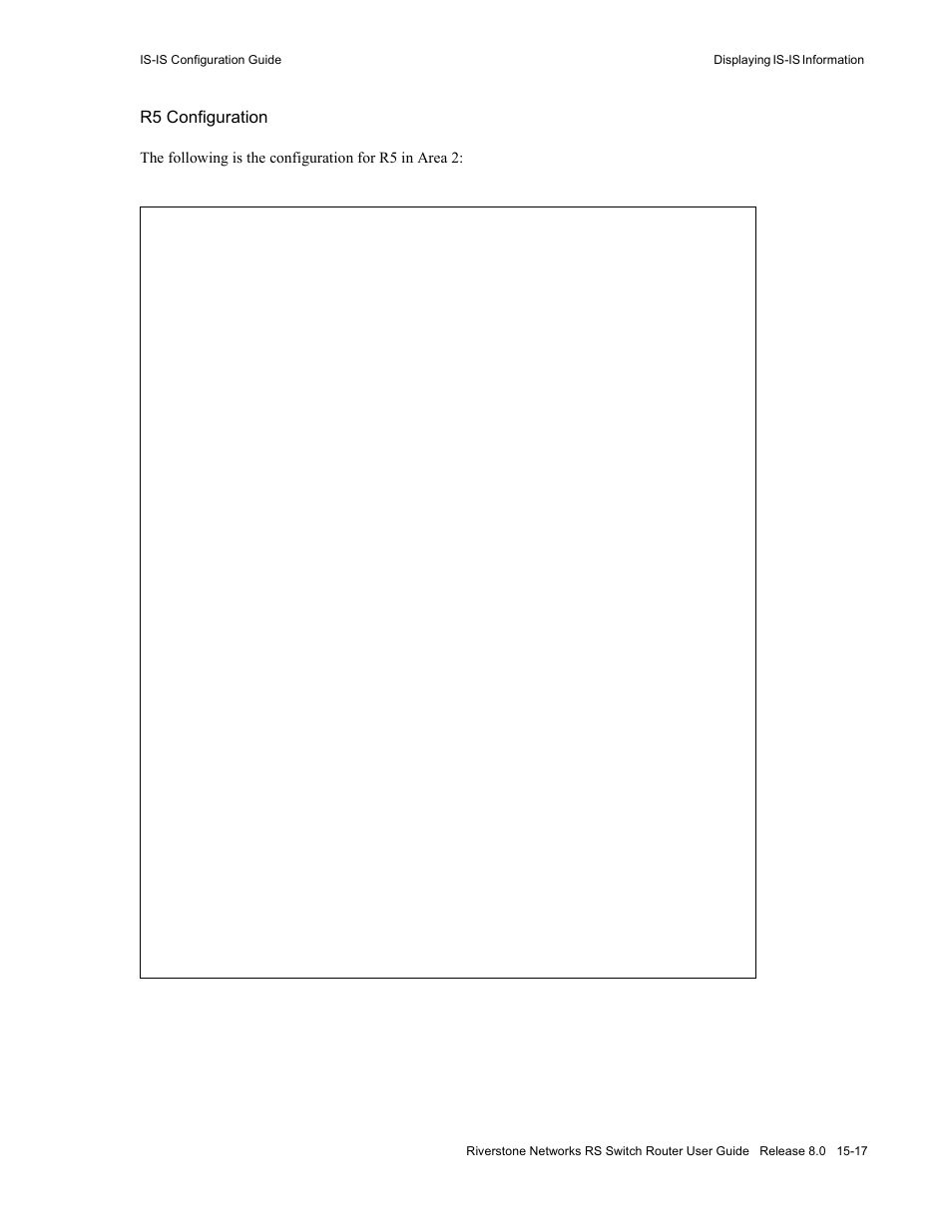 R5 configuration | Riverstone Networks WICT1-12 User Manual | Page 251 / 718
