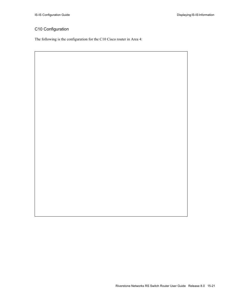 C10 configuration | Riverstone Networks WICT1-12 User Manual | Page 255 / 718