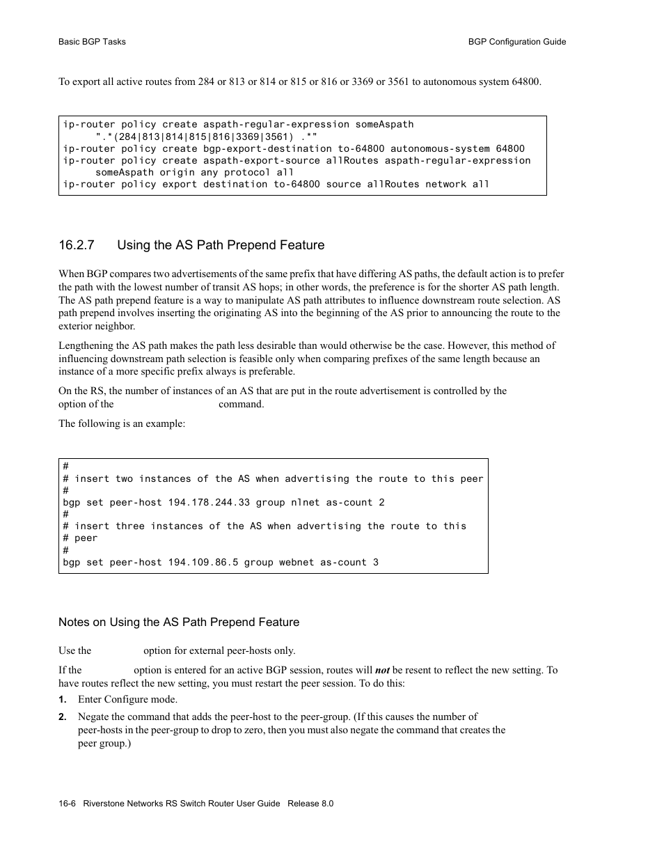 7 using the as path prepend feature, Using the as path prepend feature -6 | Riverstone Networks WICT1-12 User Manual | Page 264 / 718