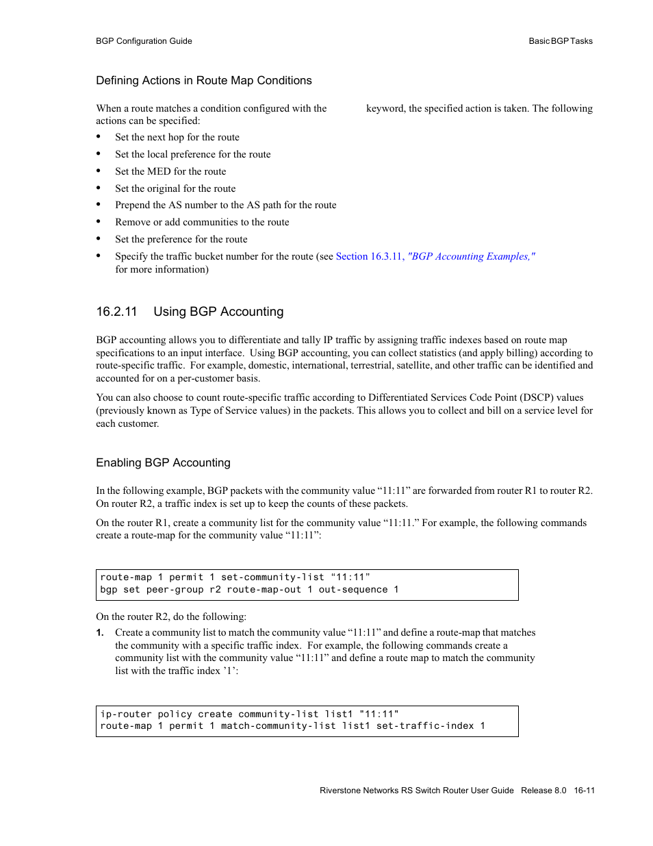 11 using bgp accounting, Using bgp accounting -11 | Riverstone Networks WICT1-12 User Manual | Page 269 / 718