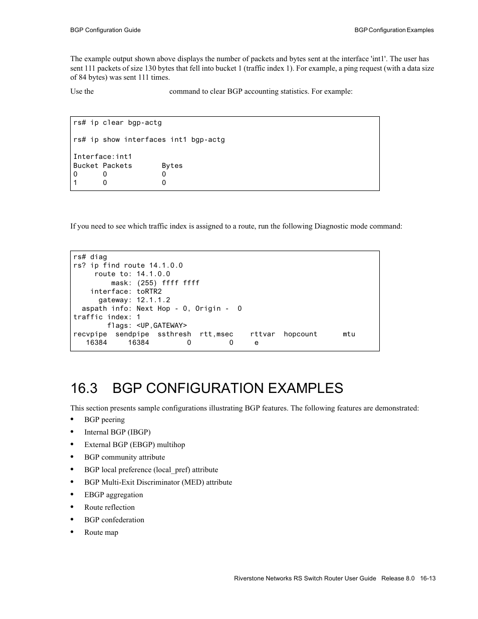 3 bgp configuration examples, Bgp configuration examples -13 | Riverstone Networks WICT1-12 User Manual | Page 271 / 718