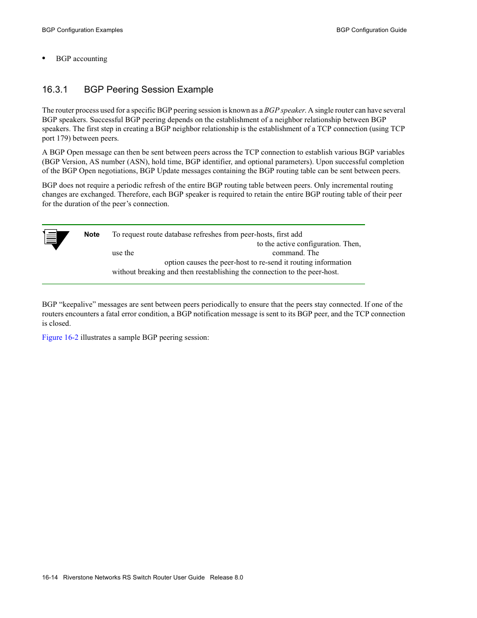 1 bgp peering session example, Bgp peering session example -14 | Riverstone Networks WICT1-12 User Manual | Page 272 / 718