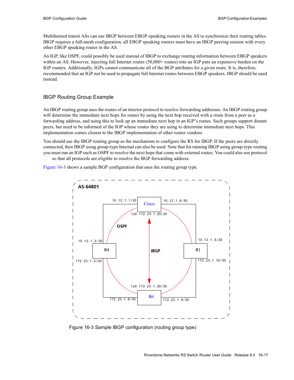 Ibgp routing group example | Riverstone Networks WICT1-12 User Manual | Page 275 / 718