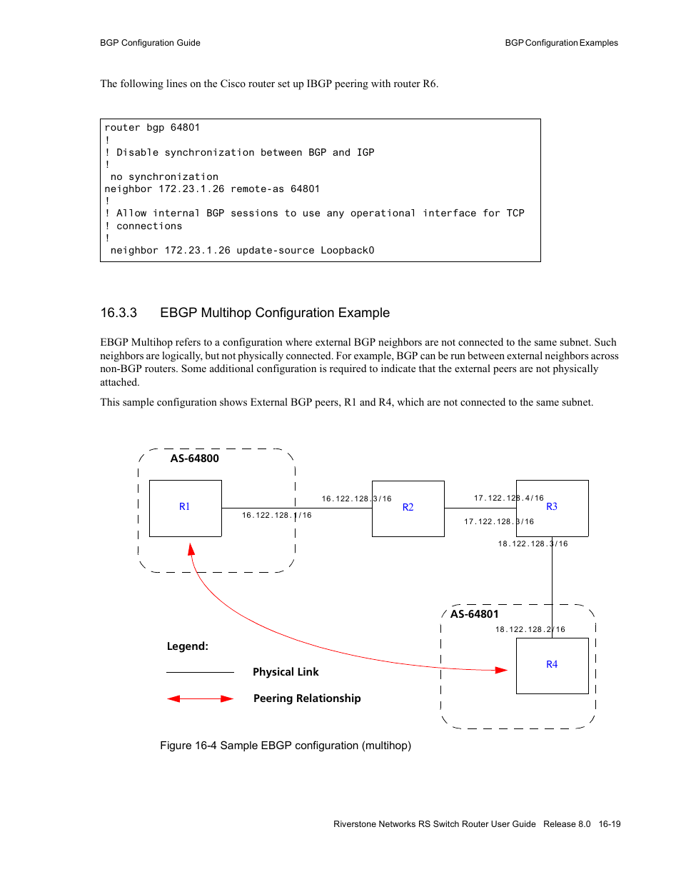 3 ebgp multihop configuration example, Ebgp multihop configuration example -19 | Riverstone Networks WICT1-12 User Manual | Page 277 / 718