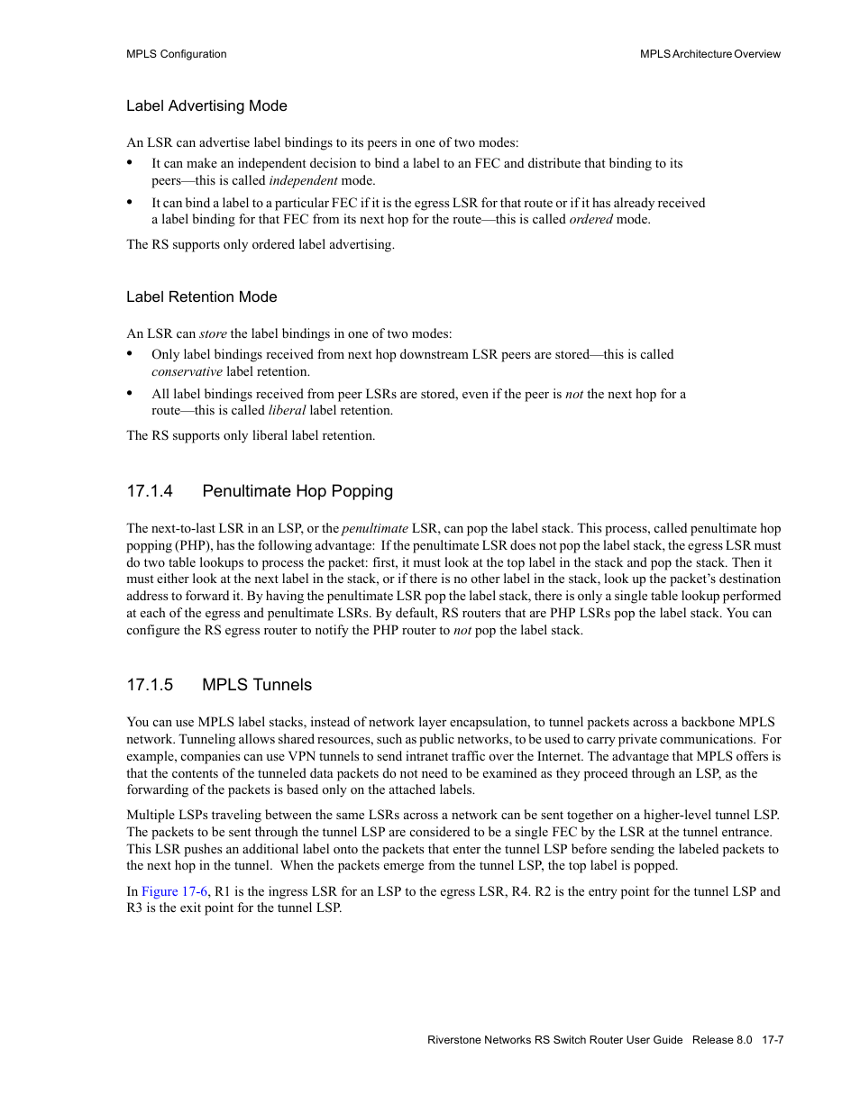 4 penultimate hop popping, 5 mpls tunnels, Penultimate hop popping -7 | Mpls tunnels -7 | Riverstone Networks WICT1-12 User Manual | Page 315 / 718