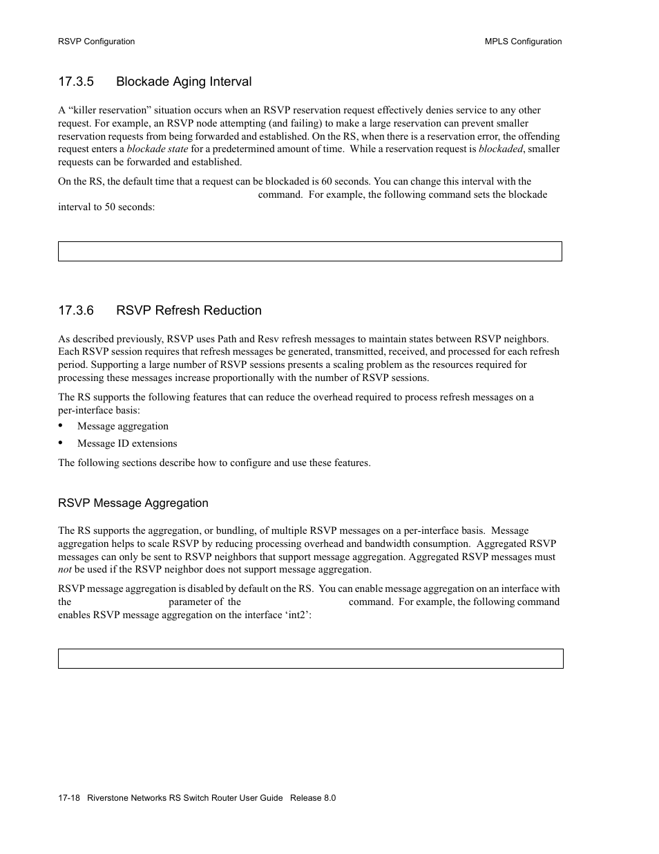 5 blockade aging interval, 6 rsvp refresh reduction, Blockade aging interval -18 | Rsvp refresh reduction -18 | Riverstone Networks WICT1-12 User Manual | Page 326 / 718
