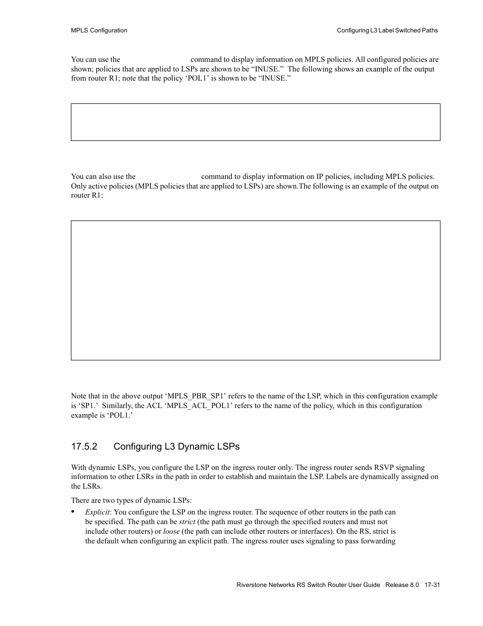 2 configuring l3 dynamic lsps, Configuring l3 dynamic lsps -31 | Riverstone Networks WICT1-12 User Manual | Page 339 / 718