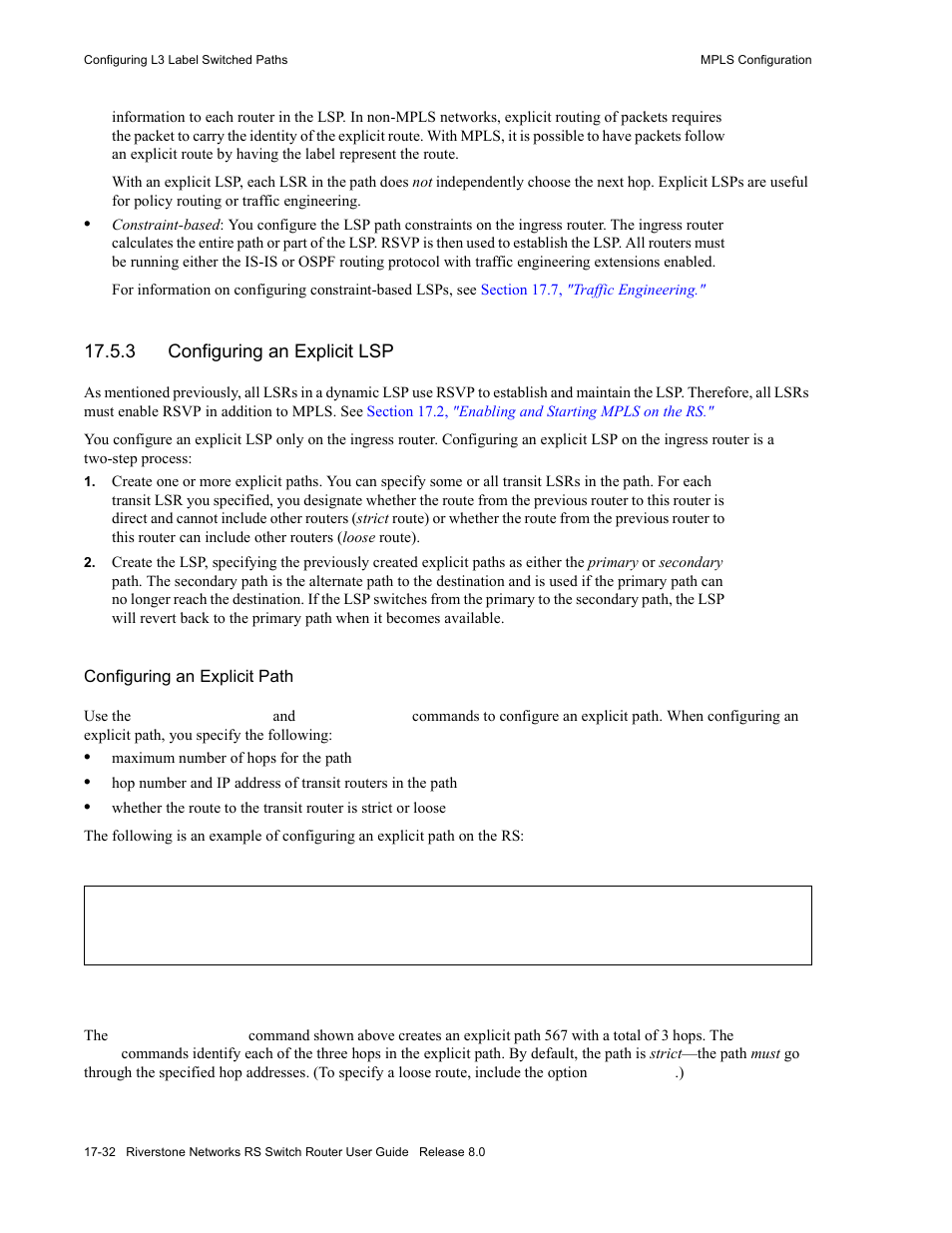 3 configuring an explicit lsp, Configuring an explicit lsp -32 | Riverstone Networks WICT1-12 User Manual | Page 340 / 718