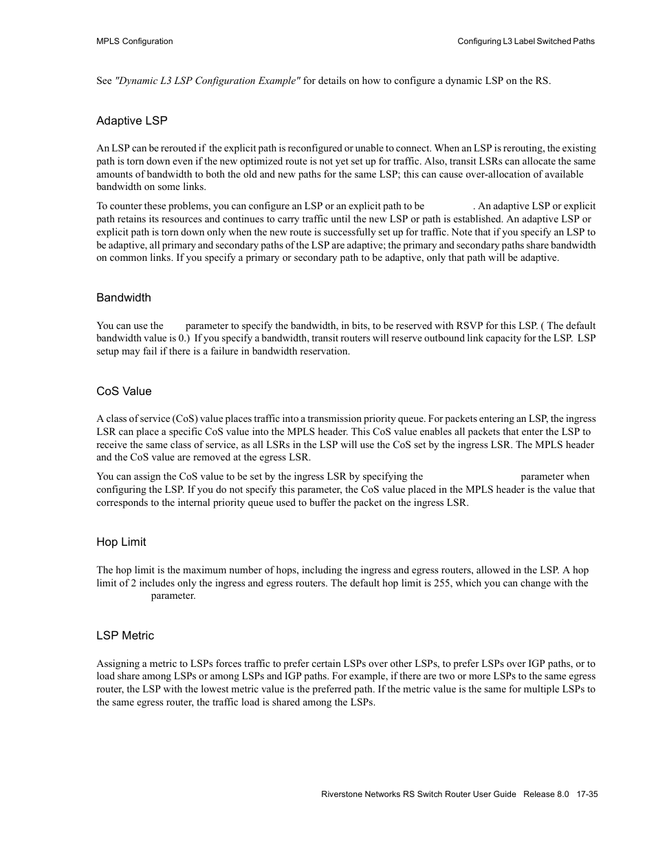 Bandwidth, See "cos value, See "hop limit | Lsp metric" .) | Riverstone Networks WICT1-12 User Manual | Page 343 / 718