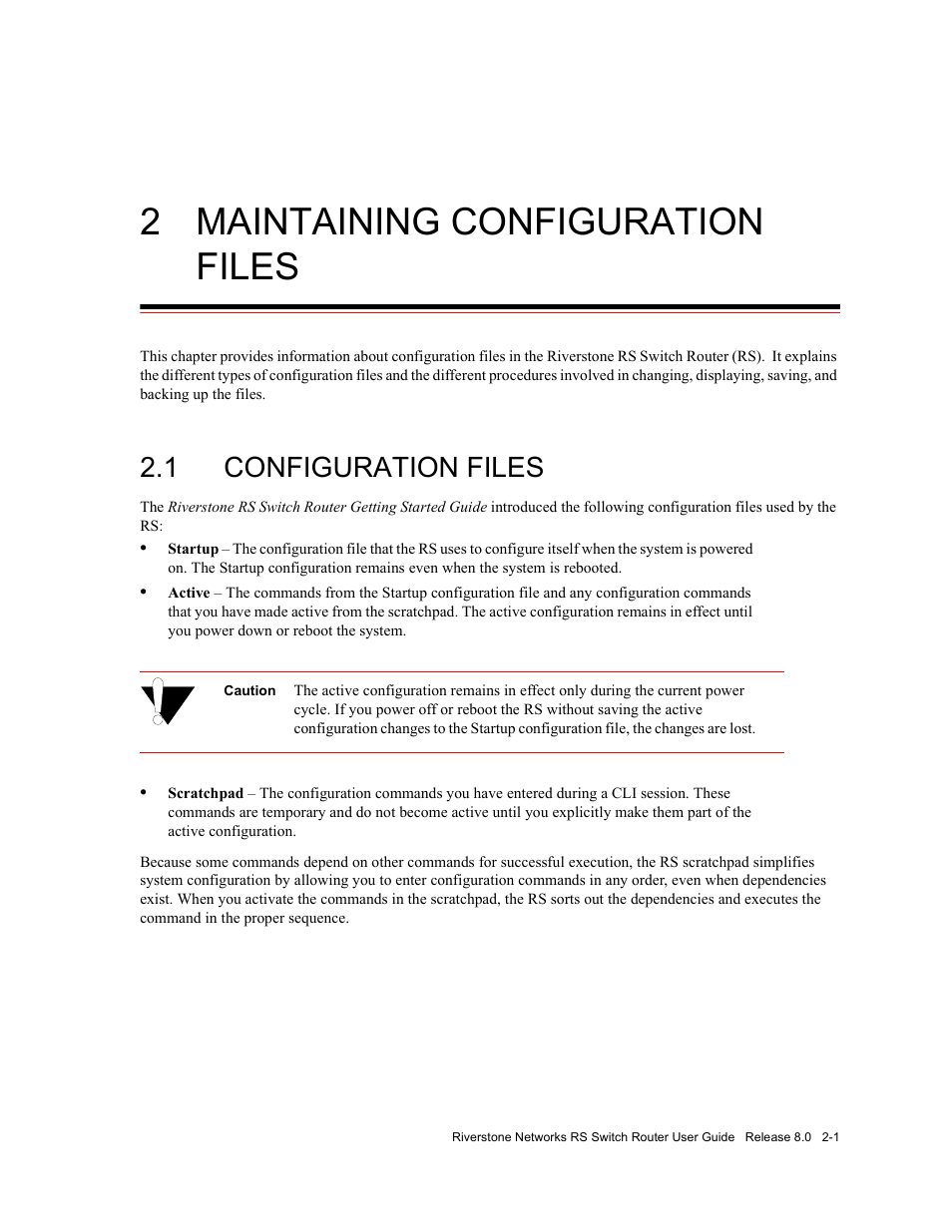 2 maintaining configuration files, 1 configuration files, Maintaining configuration files -1 | Configuration files -1 | Riverstone Networks WICT1-12 User Manual | Page 35 / 718