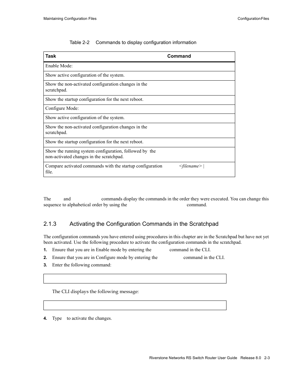 Table 2-2, Commands to display configuration information -3 | Riverstone Networks WICT1-12 User Manual | Page 37 / 718