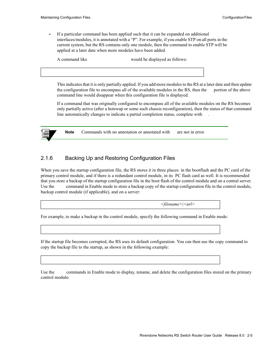 6 backing up and restoring configuration files, Backing up and restoring configuration files -5 | Riverstone Networks WICT1-12 User Manual | Page 39 / 718