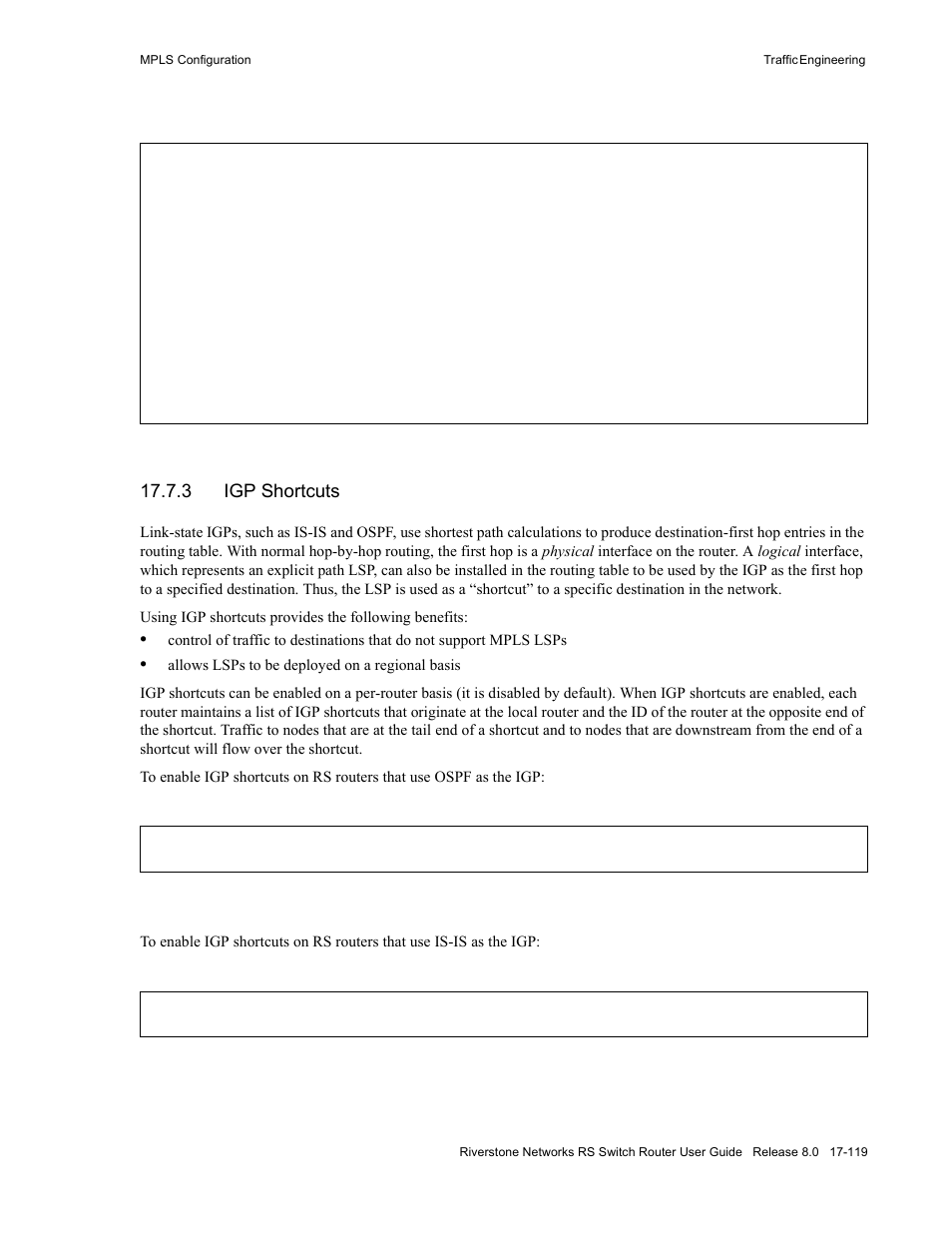3 igp shortcuts, Igp shortcuts -119 | Riverstone Networks WICT1-12 User Manual | Page 427 / 718