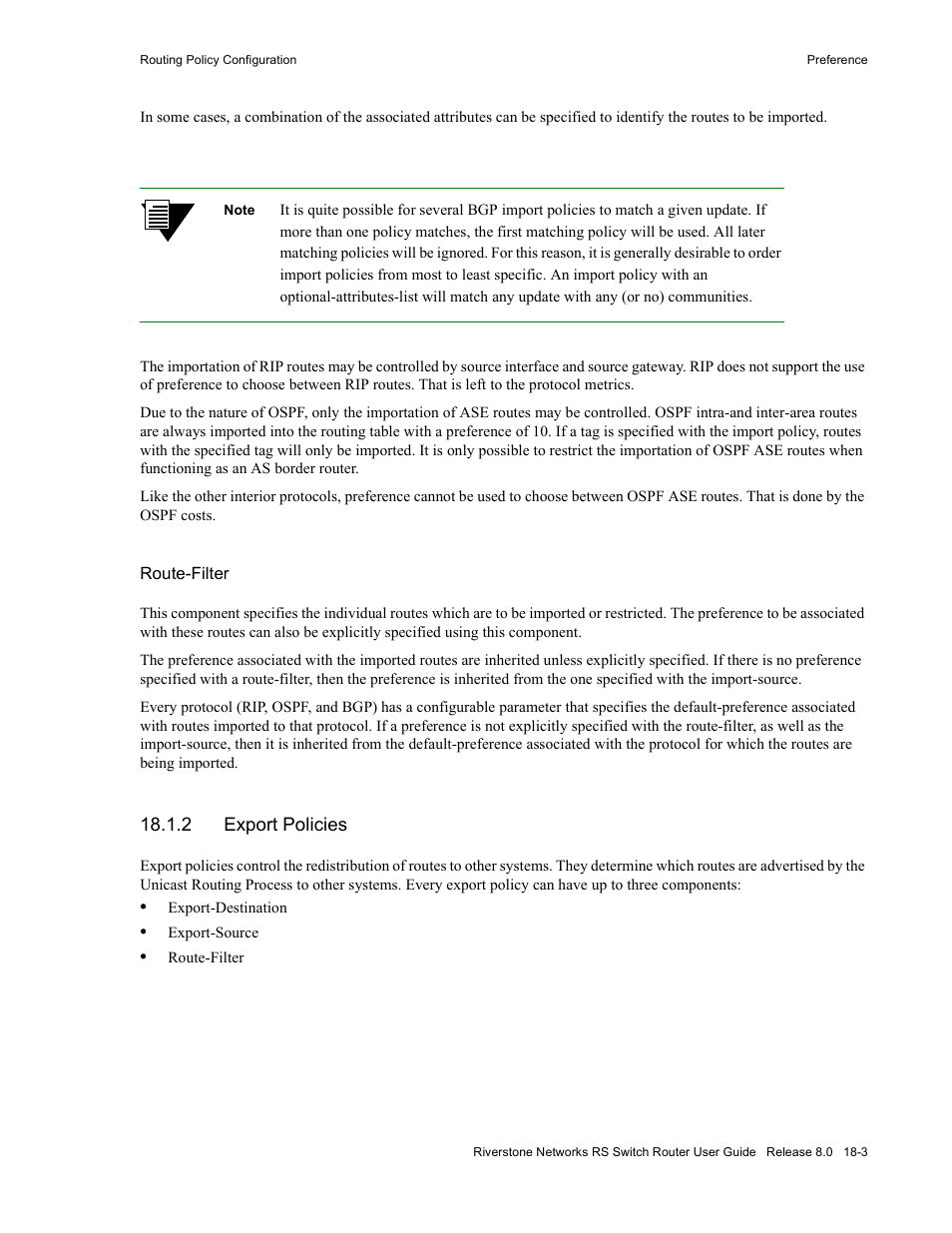 2 export policies, Export policies -3 | Riverstone Networks WICT1-12 User Manual | Page 433 / 718