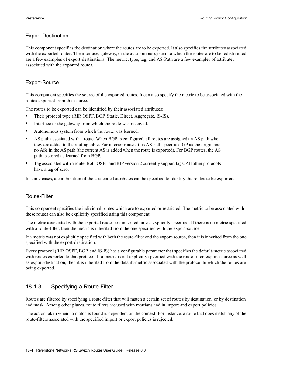 3 specifying a route filter, Specifying a route filter -4 | Riverstone Networks WICT1-12 User Manual | Page 434 / 718