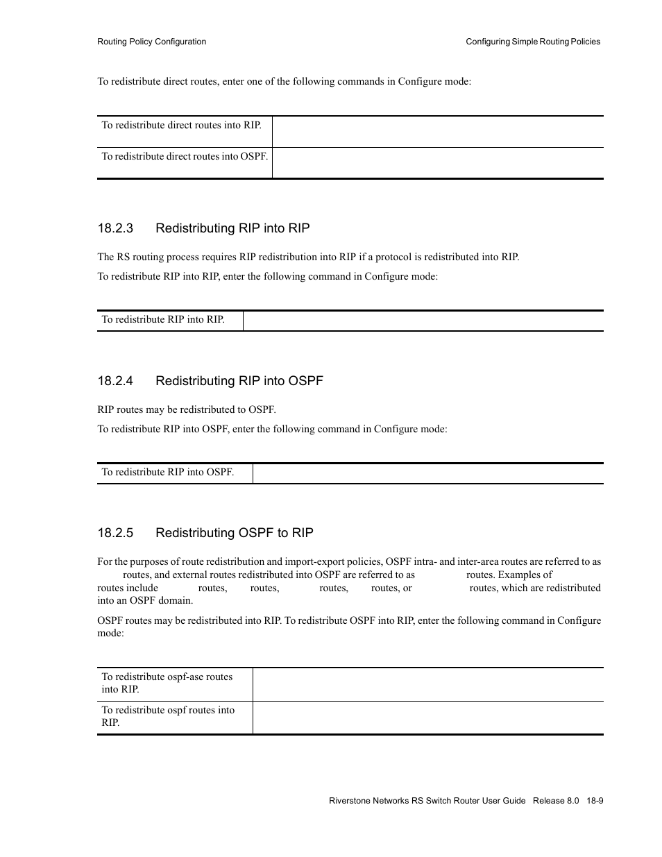 3 redistributing rip into rip, 4 redistributing rip into ospf, 5 redistributing ospf to rip | Redistributing rip into rip -9, Redistributing rip into ospf -9, Redistributing ospf to rip -9 | Riverstone Networks WICT1-12 User Manual | Page 439 / 718