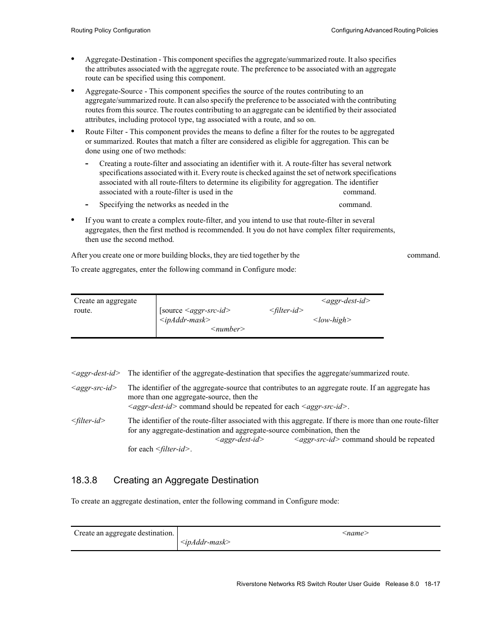 8 creating an aggregate destination, Creating an aggregate destination -17 | Riverstone Networks WICT1-12 User Manual | Page 447 / 718