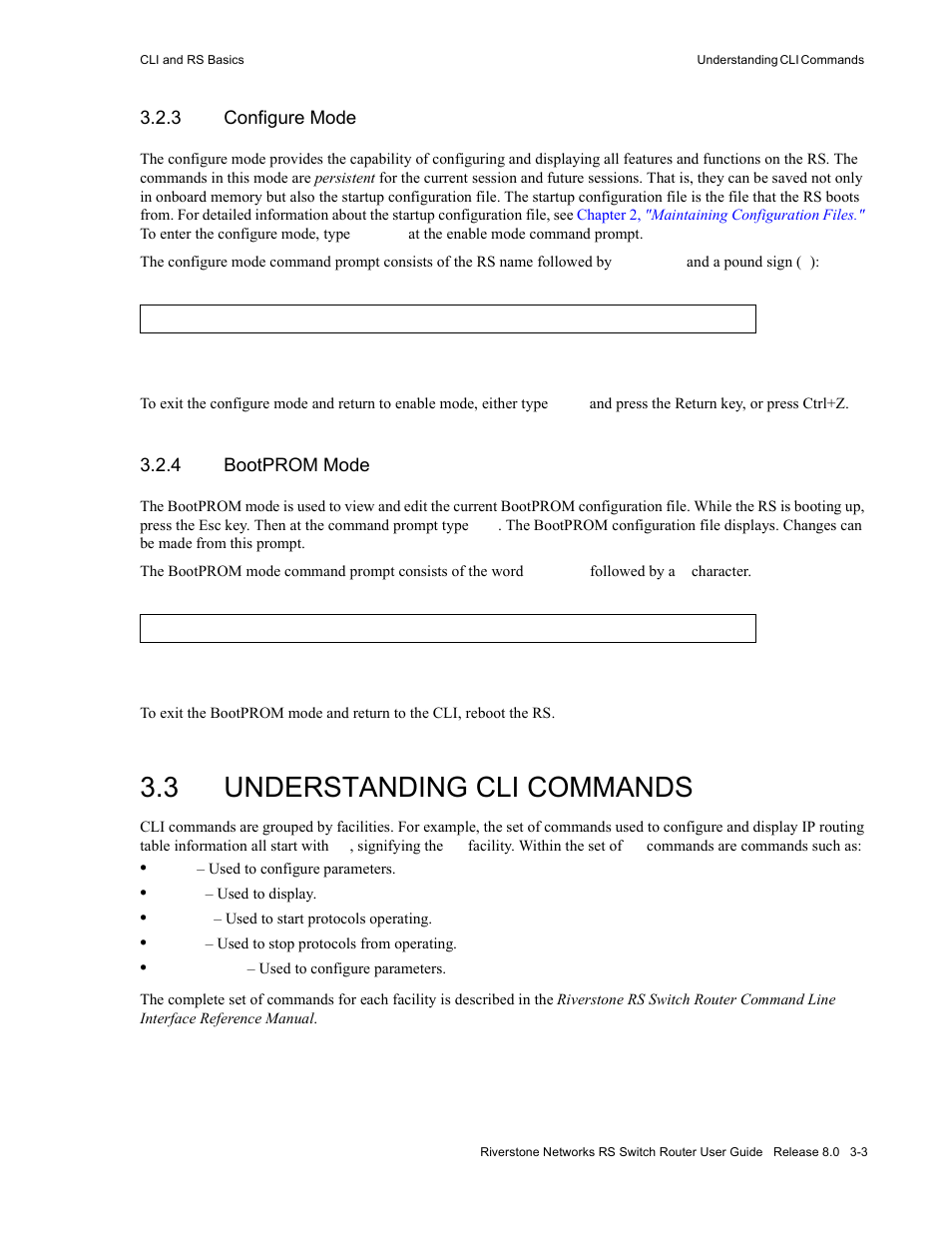 3 configure mode, 4 bootprom mode, 3 understanding cli commands | Configure mode -3, Bootprom mode -3, Understanding cli commands -3 | Riverstone Networks WICT1-12 User Manual | Page 45 / 718