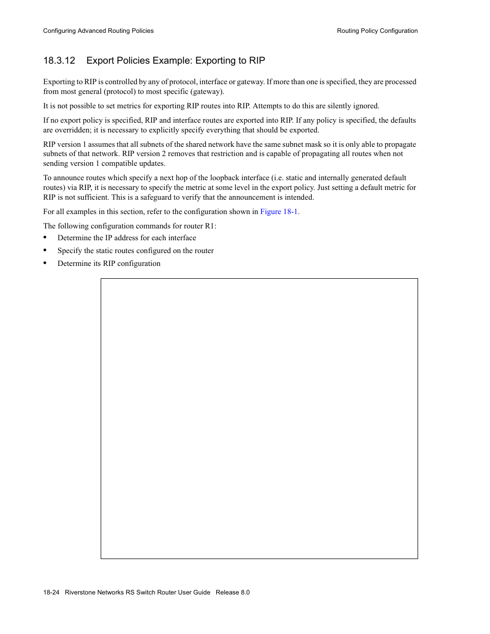 12 export policies example: exporting to rip, Export policies example: exporting to rip -24 | Riverstone Networks WICT1-12 User Manual | Page 454 / 718