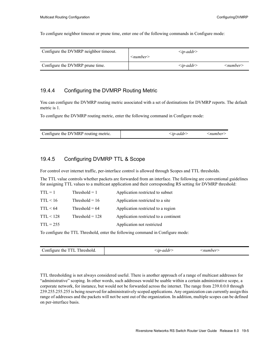 4 configuring the dvmrp routing metric, 5 configuring dvmrp ttl & scope, Configuring the dvmrp routing metric -5 | Configuring dvmrp ttl & scope -5 | Riverstone Networks WICT1-12 User Manual | Page 469 / 718