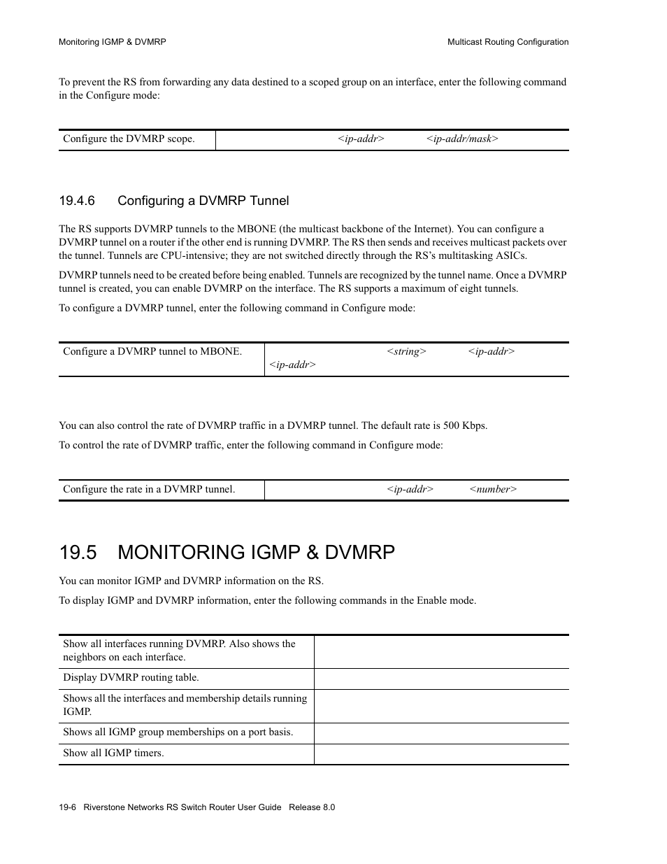 6 configuring a dvmrp tunnel, 5 monitoring igmp & dvmrp, Configuring a dvmrp tunnel -6 | Monitoring igmp & dvmrp -6 | Riverstone Networks WICT1-12 User Manual | Page 470 / 718
