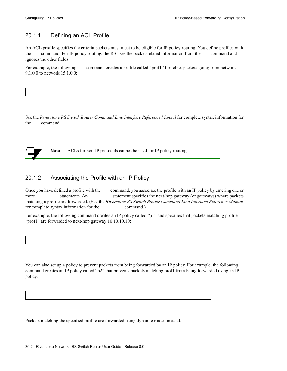 1 defining an acl profile, 2 associating the profile with an ip policy, Defining an acl profile -2 | Associating the profile with an ip policy -2 | Riverstone Networks WICT1-12 User Manual | Page 474 / 718