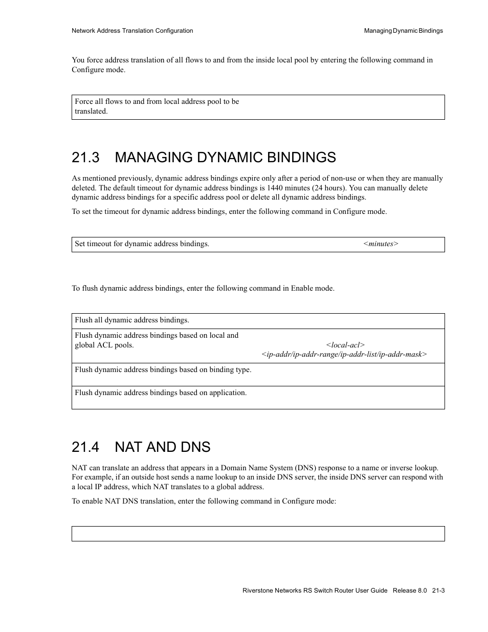 3 managing dynamic bindings, 4 nat and dns, Managing dynamic bindings -3 | Nat and dns -3 | Riverstone Networks WICT1-12 User Manual | Page 489 / 718