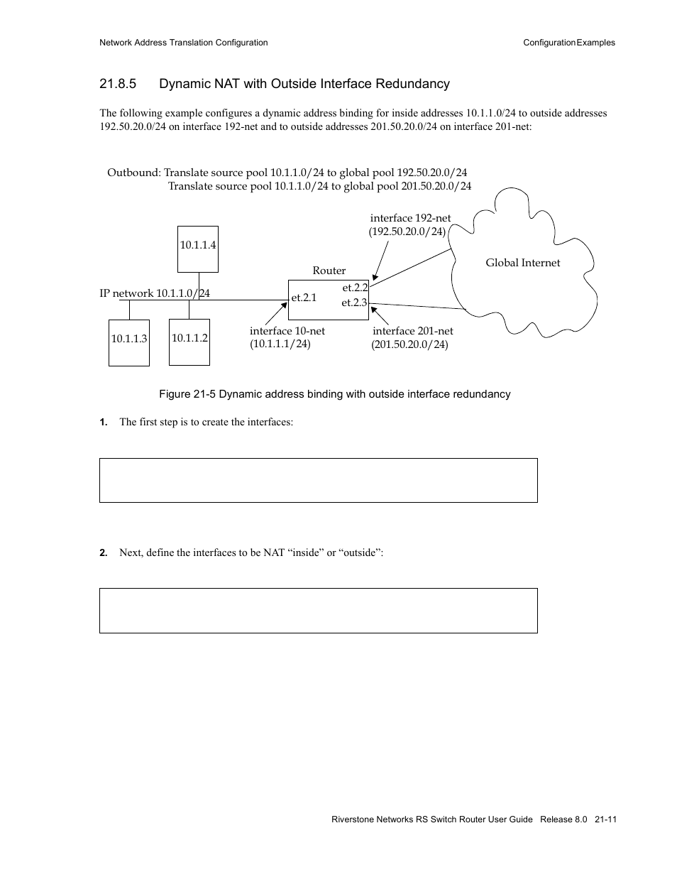 5 dynamic nat with outside interface redundancy, Dynamic nat with outside interface redundancy -11 | Riverstone Networks WICT1-12 User Manual | Page 497 / 718