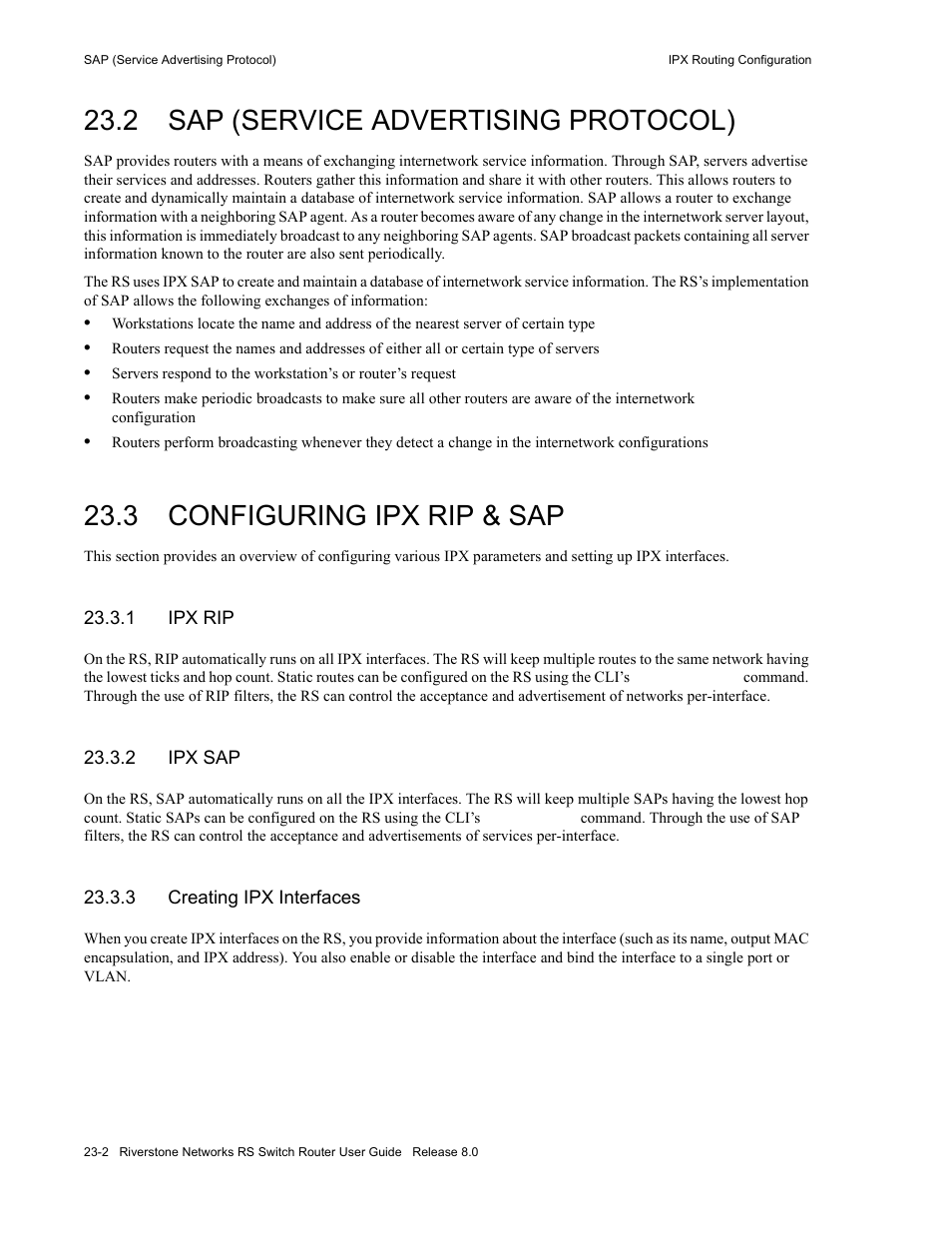 2 sap (service advertising protocol), 3 configuring ipx rip & sap, 1 ipx rip | 2 ipx sap, 3 creating ipx interfaces, Sap (service advertising protocol) -2, Configuring ipx rip & sap -2, Ipx rip -2, Ipx sap -2, Creating ipx interfaces -2 | Riverstone Networks WICT1-12 User Manual | Page 522 / 718
