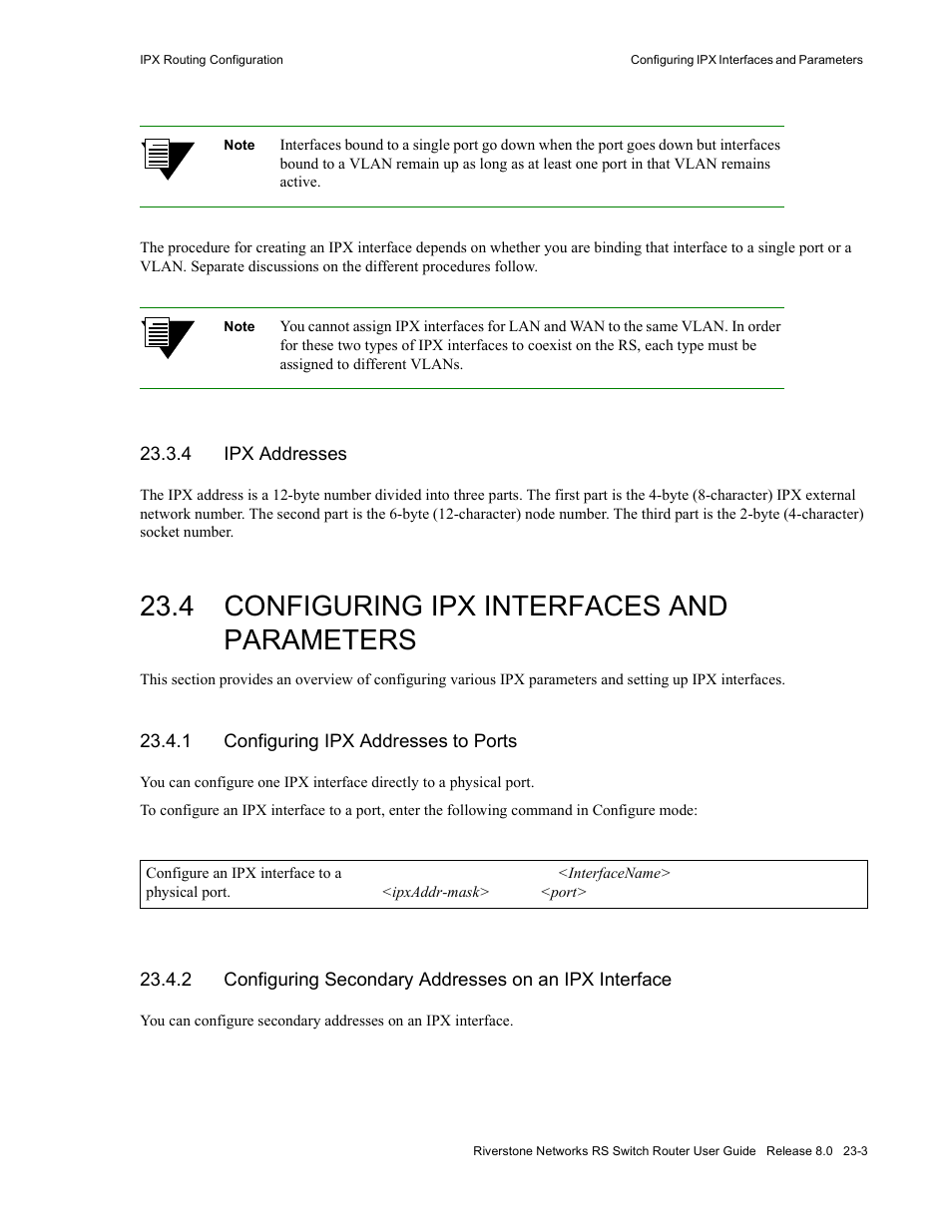 4 ipx addresses, 4 configuring ipx interfaces and parameters, 1 configuring ipx addresses to ports | Configuring ipx interfaces and parameters -3, Configuring ipx addresses to ports -3, Creating an ip or ipx vlan for layer-4 bridging | Riverstone Networks WICT1-12 User Manual | Page 523 / 718